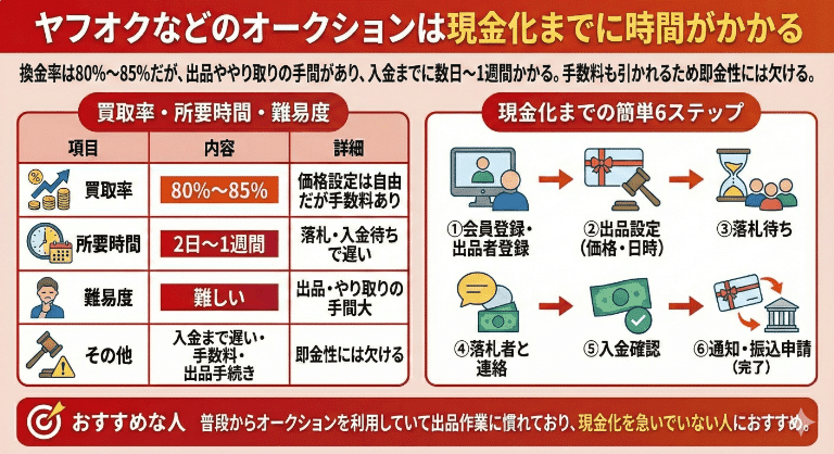 ヤフオクなどのオークションは現金化までに時間がかかる