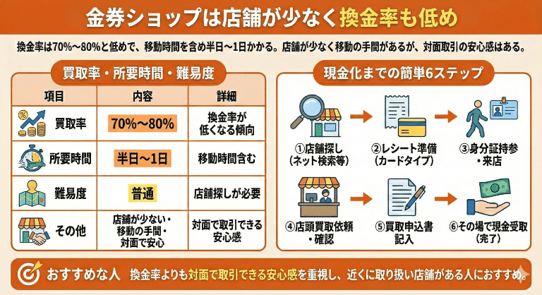 金券ショップは店舗が少なく換金率も低め