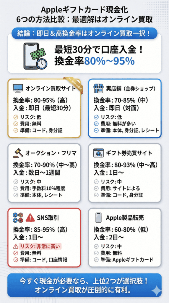 Appleギフトカード(iTunes)を現金化する6つの方法を比較