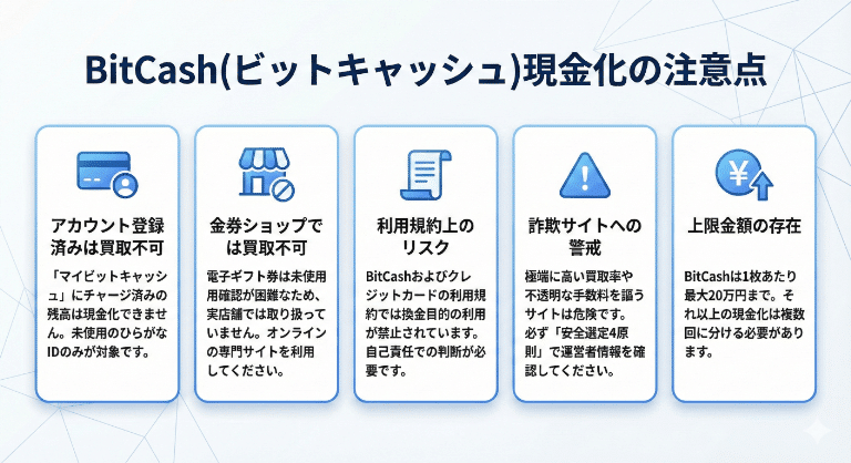 BitCash(ビットキャッシュ)現金化の注意点